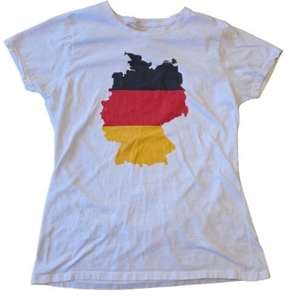 Germany Small Top Flag Map Graphic White Cotton T-Shirt‎ Womens Cap Sleeve
